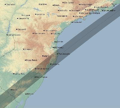 Map of the eclipse path across Brazil on 01/08/2103