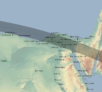 Map of the eclipse path across Egypt on 07/04/2103