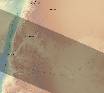 Map of the eclipse path across Jordan on 07/04/2103