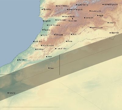 Map of the eclipse path across Morocco on 07/04/2103