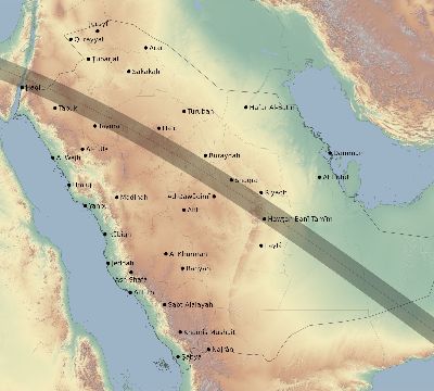 Map of the eclipse path across Saudi Arabia on 07/04/2103
