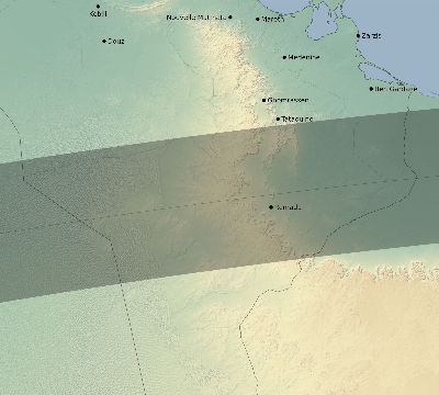 Map of the eclipse path across Tunisia on 07/04/2103