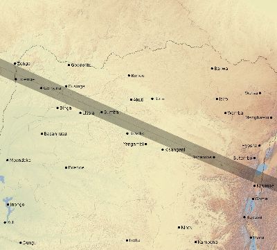 Map of the eclipse path across DR Congo on 12/29/2103