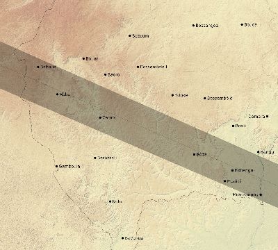 Map of the eclipse path across Central African Republic on 12/29/2103