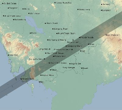 Map of the eclipse path across Cambodia on 12/29/2103