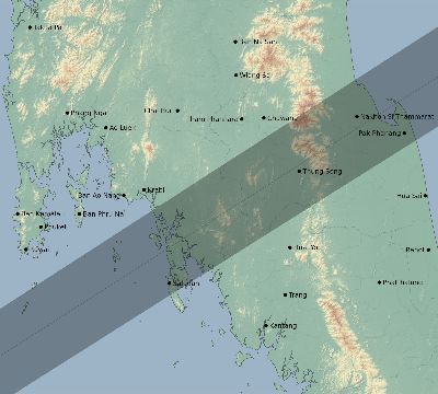 Map of the eclipse path across Thailand on 12/29/2103