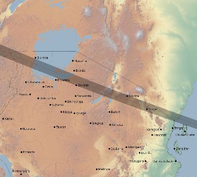 Map of the eclipse path across Tanzania on 12/29/2103