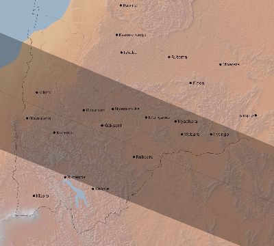 Map of the eclipse path across Uganda on 12/29/2103
