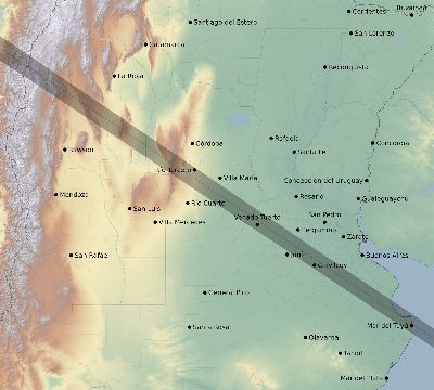 Map of the eclipse path across Argentina on 06/22/2104