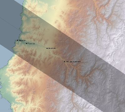 Map of the eclipse path across Chile on 06/22/2104