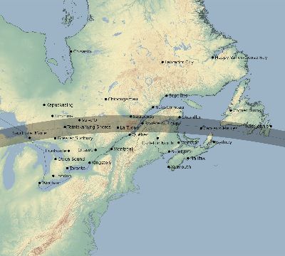Map of the eclipse path across Canada on 05/03/2106
