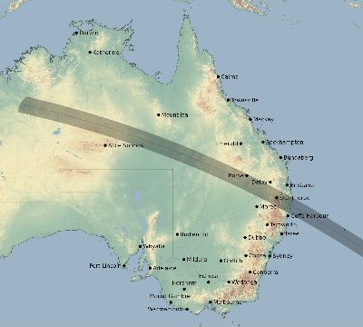 Map of the eclipse path across Australia on 10/26/2106
