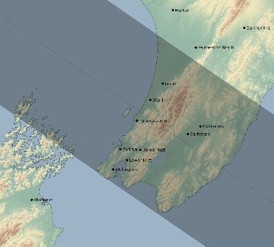 Map of the eclipse path across New Zealand on 10/26/2106