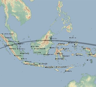 Map of the eclipse path across Indonesia on 04/23/2107