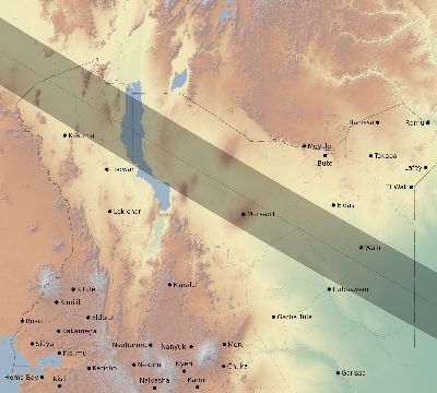 Map of the eclipse path across Kenya on 10/16/2107