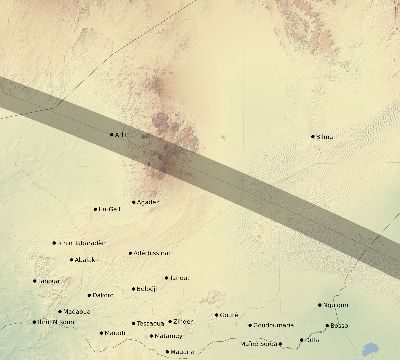Map of the eclipse path across Niger on 10/16/2107