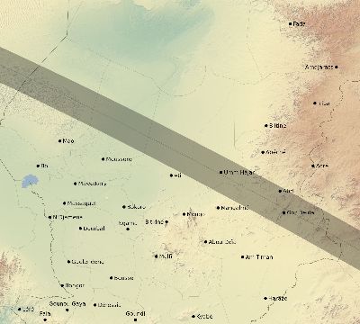 Map of the eclipse path across Chad on 10/16/2107