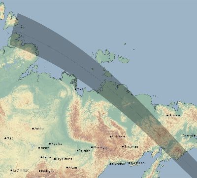 Map of the eclipse path across Russia on 10/05/2108