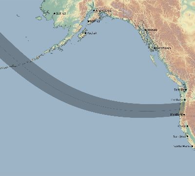 Map of the eclipse path across United States on 10/05/2108