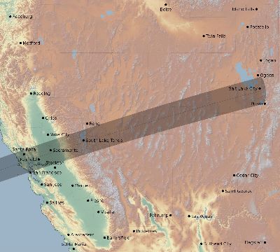 Map of the eclipse path across United States on 02/18/2110