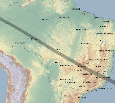 Map of the eclipse path across Brazil on 08/15/2110