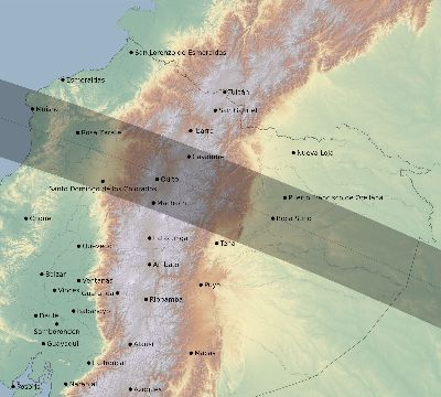 Map of the eclipse path across Ecuador on 08/15/2110