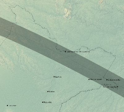 Map of the eclipse path across Peru on 08/15/2110