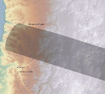 Map of the eclipse path across Chile on 02/08/2111