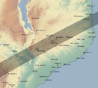 Map of the eclipse path across Mozambique on 02/08/2111