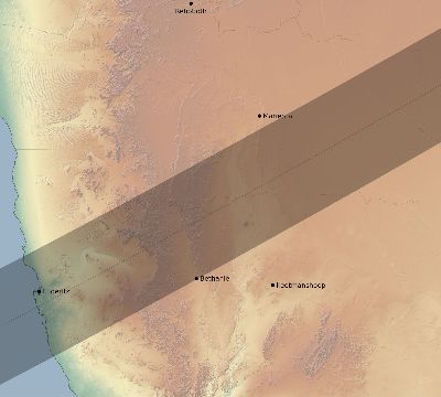 Map of the eclipse path across Namibia on 02/08/2111