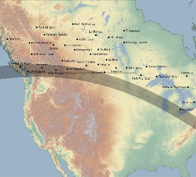 Map of the eclipse path across Canada on 08/04/2111
