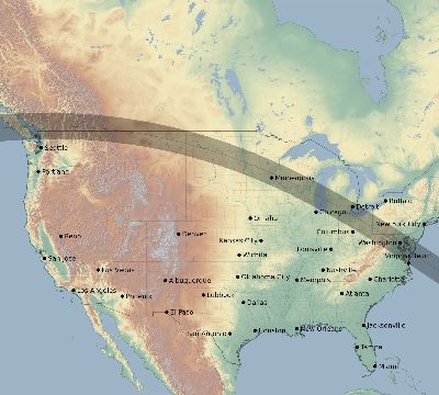 Map of the eclipse path across United States on 08/04/2111