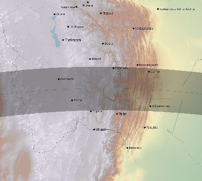 Map of the eclipse path across Bolivia on 06/13/2113