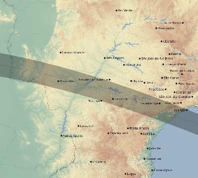 Map of the eclipse path across Brazil on 06/13/2113