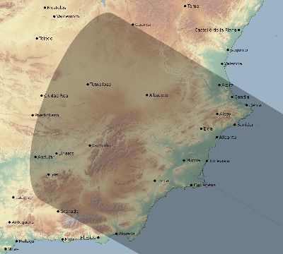Map of the eclipse path across Spain on 12/08/2113