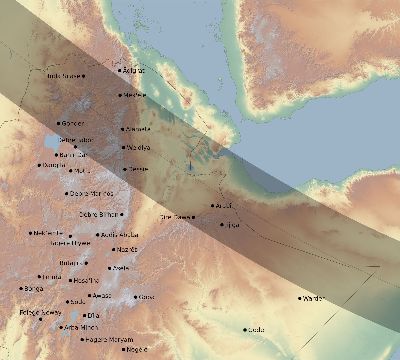 Map of the eclipse path across Ethiopia on 12/08/2113