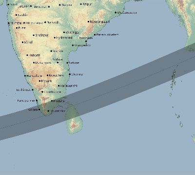 Map of the eclipse path across India on 12/08/2113