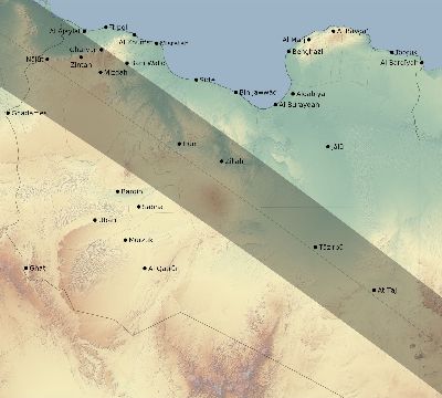 Map of the eclipse path across Libya on 12/08/2113