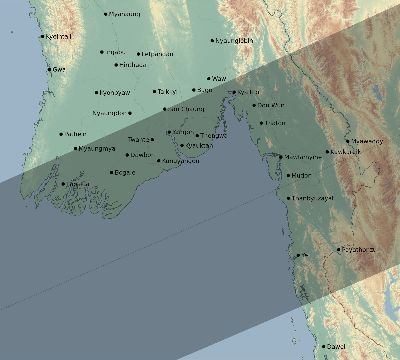 Map of the eclipse path across Myanmar on 12/08/2113