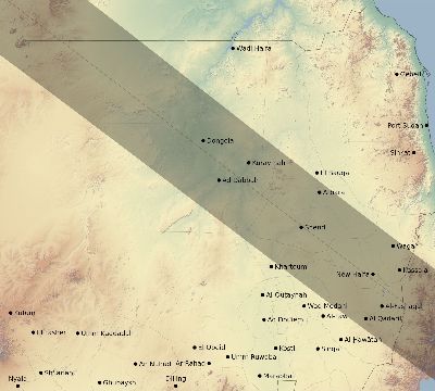 Map of the eclipse path across Sudan on 12/08/2113