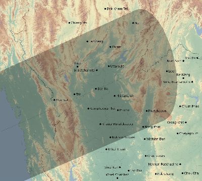 Map of the eclipse path across Thailand on 12/08/2113
