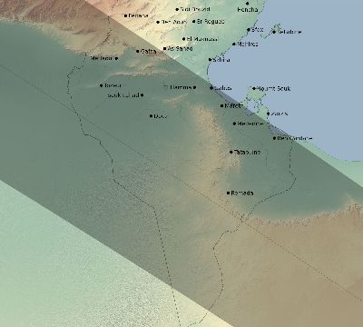Map of the eclipse path across Tunisia on 12/08/2113