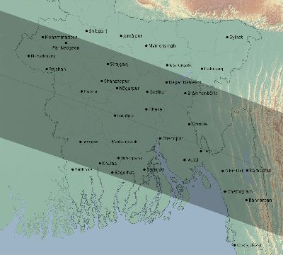 Map of the eclipse path across Bangladesh on 06/03/2114