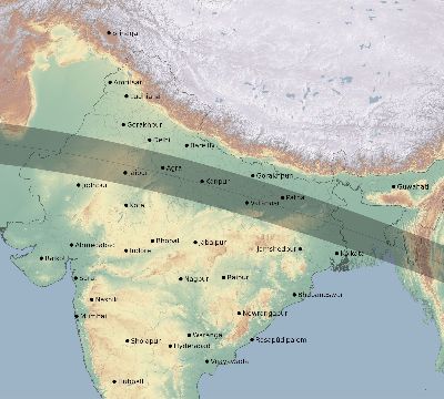 Map of the eclipse path across India on 06/03/2114