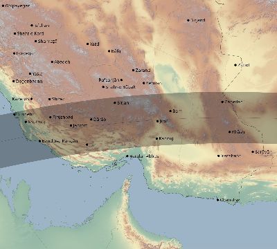 Map of the eclipse path across Iran on 06/03/2114