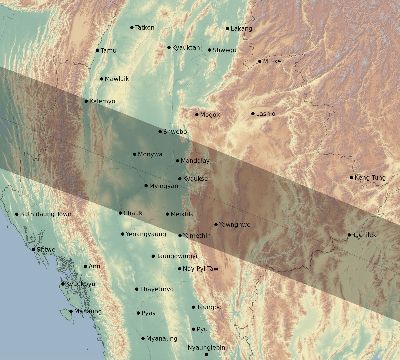 Map of the eclipse path across Myanmar on 06/03/2114