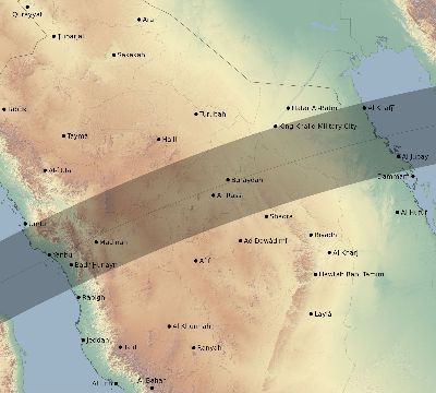 Map of the eclipse path across Saudi Arabia on 06/03/2114