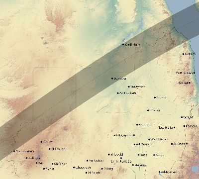 Map of the eclipse path across Sudan on 06/03/2114