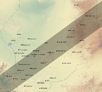 Map of the eclipse path across Chad on 06/03/2114