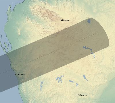 Map of the eclipse path across Australia on 11/27/2114